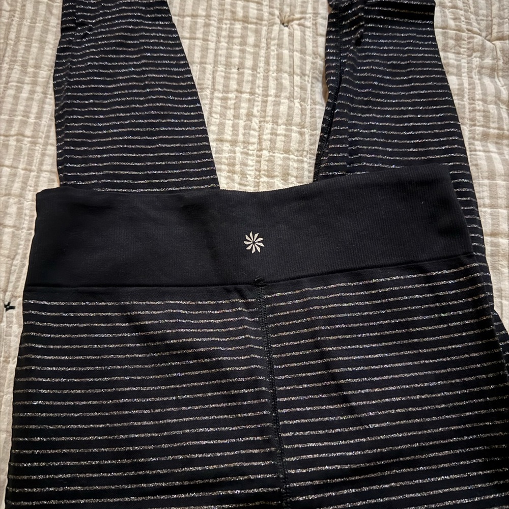Athleta Black and Gray Striped Leggings